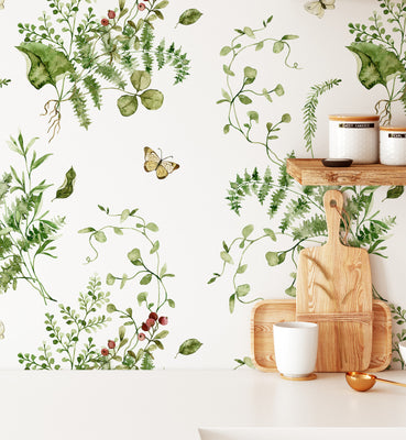 Botanical Green Leaf Floral Wallpaper