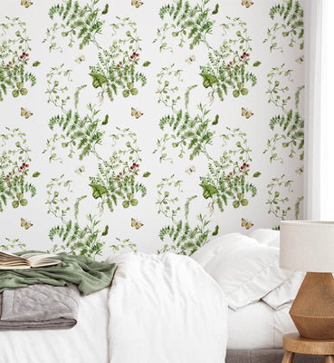 Botanical Green Leaf Floral Wallpaper
