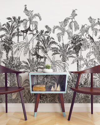 Black And White Jungle Tropical Mural Wallpaper