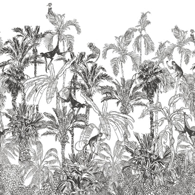 Black And White Jungle Tropical Mural Wallpaper