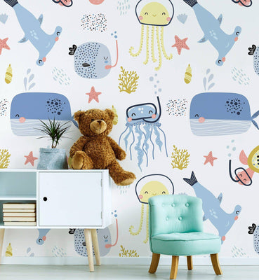 Peel and Stick Wallpaper with Marine Animals
