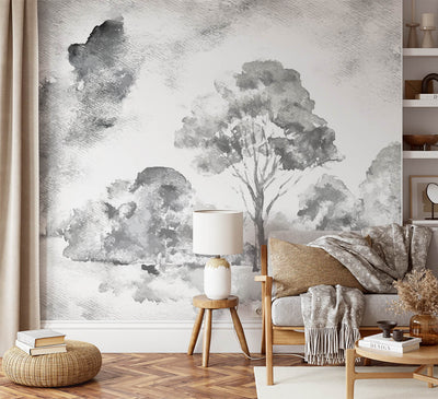 Abstract Tree Painting Black White Wallpaper
