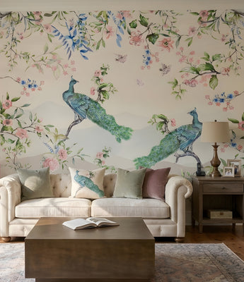 French Chinoiserie Watercolor Wallpaper
