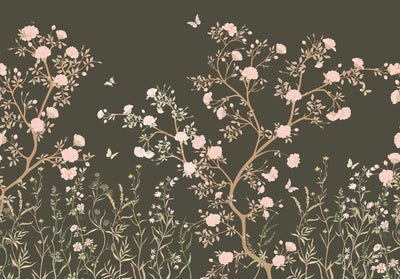 Blossom Chinoiserie Trees With Butterfly Wallpaper